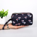Three-layer navy floral fabric wallet with wristlet strap and large capacity storage - Abstract Navy Floral
