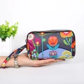 Monedero de tela de tres capas para mujer con estampado floral y asa de mano - Girasol