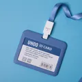 Blue horizontal PP ID badge holder with matching blue lanyard strap for office cards - Horizontal - Grey Blue + Lanyard