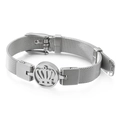 Pulsera de malla de acero inoxidable plateado con emblema de corona central y hebilla ajustable - Estilo Plateado (KB108624-K)