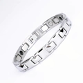 Polished silver stainless steel link bracelet for men with magnetic germanium stones - 10mm / Silver