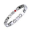 Bracciale magnetico in acciaio inossidabile argento con pietre di germanio e perla rossa - 8mm / Argento