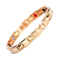 Bracciale per magnetoterapia in acciaio dorato con pietre energetiche rosse e nere - 8mm / Oro