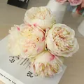 Five-head white and pink gradient artificial peony bouquet on a decorative book - Champagne