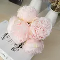 Pink and cream artificial silk peony bouquet in a decorative vase on a wooden table - Light Pink