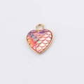 Pink fishscale heart pendant with gold-plated metal border for DIY jewelry making - Iridescent Pink (5)