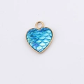 Golden heart pendant with blue fishscale texture and pearlescent resin finish - Blue Gradient (8)