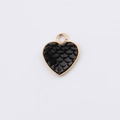Golden heart pendant with black fishscale pattern inlay for DIY jewelry design - Black(10)
