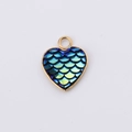 Golden heart-shaped pendant with blue-green fish scale texture for DIY jewelry making - Teal Gradient (14)
