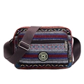 Ethnic striped canvas crossbody bag with multicolor woven patterns and adjustable strap - White Striped