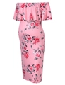 Robe de maternité rose à imprimé floral, épaules dénudées, décolleté volanté et coupe slim - Rose