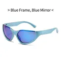 Y2K Sport-Sonnenbrille mit blauem Rahmen und reflektierenden blauen Spiegelgläsern - Blauer Rahmen Blaue Spiegellinsen