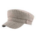 Light beige linen blend flat top sailor hat featuring vintage textured fabric and side button - 57-58cm / Beige