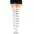 Chaussettes hautes au-dessus du genou à rayures gris et blanc en tricot japonais - L (Taille unique) / Gris et blanc large