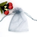 Smoky gray organza drawstring gift bag with ribbon tie on white background - 5*7cm / Gray