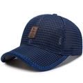 Gorra de béisbol de malla transpirable azul oscuro para hombre con parche de cuero - Ajustable / Azul Marino