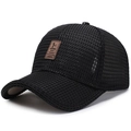 Gorra de béisbol de malla negra transpirable para hombre con parche de cuero vintage - Ajustable / Negro