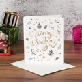 White Christmas greeting card with gold foil Merry Christmas lettering and festive icons - Christmas Small Gift