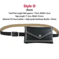 Women's black PU leather belt bag with silver rivets and metal buckle closure - Waist Bag Style D (Black)