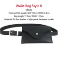 Women black PU leather waist bag set with adjustable belt and silver buckle - Waist Bag Style B (Black)