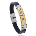 Black silicone cross bracelet for men with golden and silver stainless steel clasp - Gold Cross