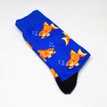 Royal blue mid-calf socks with orange goldfish jacquard and black contrast toes - Royal Blue Goldfish Bubble Style (A320)