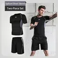Men's athletic quick-dry compression set with black and grey patchwork short sleeves - S / Top And Bottom / Skinny Fit / Gray