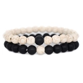 8mm black matte and white marble stone bead bracelets set for couples in minimalist style - Black and White Turquoise Set / Black & White