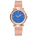 Rose gold mesh strap quartz watch with sparkling blue starry dial and faceted crystal glass - Blue