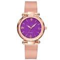 Women's rose gold watch with faceted crystal, purple glitter dial and mesh band - Purple
