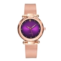 Elegant rose gold mesh strap watch for women with faceted purple dial and quartz movement - Purple