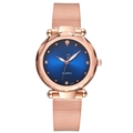 Roségoldene Netzband-Uhr mit facettiertem Glas und blauem Strass-Zifferblatt - Blau