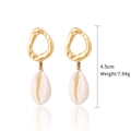 Bohemian gold hoop earrings with white natural shell drops, length 4.5cm and 7.94g weight - Boho Shell Hoop Style (E1903-25)