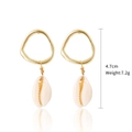 Bohemian gold shell earrings featuring hammered metal texture and natural shell charms - Irregular Ring Shell Style (E1903-20)
