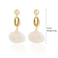 Bohemian style gold shell earrings with pearl studs and natural seashell pendants - Hollow Conch Scallop Combo Style (E1903-30)