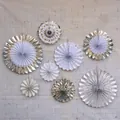 8-piece set of silver and white paper fans for wedding and party decorations - Silver Foil 8pcs Set