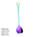 Iridescent heart shaped stainless steel coffee spoon with long handle and measurements - AB Color