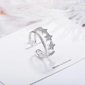 Silver open ring with double-layered stars, rhinestone inlay, and twist band design - Adjustable Open / White Gold Plated Copper