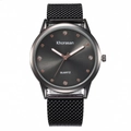 Minimalist quartz watch with dark grey sunray dial and black mesh strap for women - Gun Black