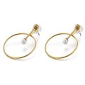 Orecchini a cerchio dorati minimalisti con perla e sfera di metallo su sfondo bianco - Oro (KE81950-K)