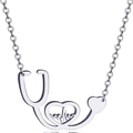 Collana con pendente a stetoscopio cuore e battito cardiaco in acciaio inossidabile lucido - Argento