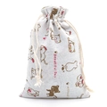 Linen drawstring jewelry bag with cute cartoon cat pattern and Beautiful Day print - Cat