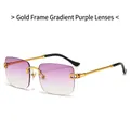 Frameless square sunglasses with gold twisted metal legs and gradient purple lenses - Gold Frame Gradient Purple Lens