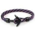 Detail of nautical braided polyester rope bracelet with black metal anchor clasp - BH1 Red White Blue Mixed