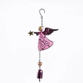 Roze en paarse metalen engel windgong met gouden ster en glazen kralen op wit decor - Bubbelzak / Roze Engel (Hangende Bel)