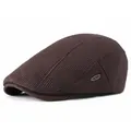 Brown knitted waffle texture beret hat for men with premium metal logo detail - Adjustable / Coffee