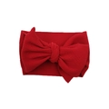 Elastic red baby headband featuring a large textured bow made of soft ribbed fabric - Burgundy