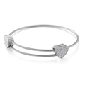 Zilveren titanium stalen kabelarmband met dubbele hartjes en pavé kristallen - Staalkleur