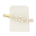 Detailed view of artificial white pearls on a gold-tone metal alligator hair clip - H184-8 (Clustered Pearl)