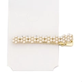 Detail of wavy gold-tone hair clip with faux pearl embellishments on display card - H184-11 (Full Rhinestone Pearl)